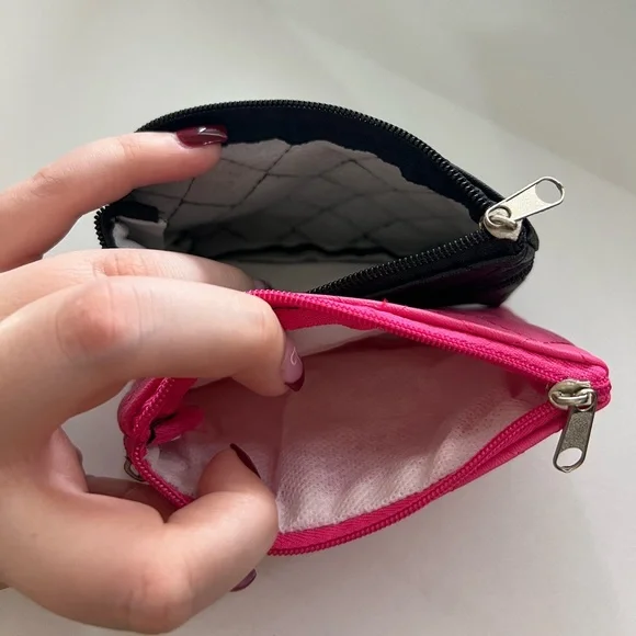 Diamond Quilted Double Zipper Black or Pink Coin Purse - Picture 8 of 10
